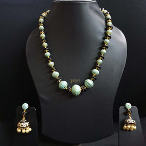 Turquoise And Black Meenakari Beads Necklace With Earrings