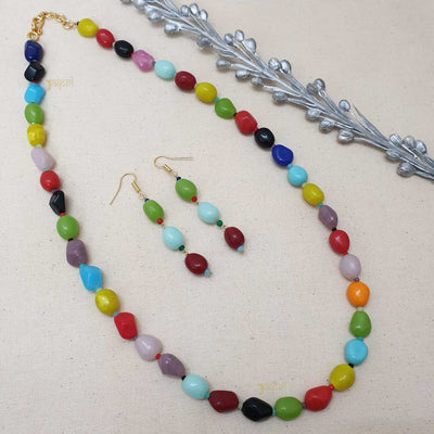 Beautiful Multicolor Beads Stone Necklace With Earrings