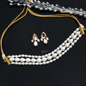 Tear-Drop Pearl Beads Stone Choker With Earrings