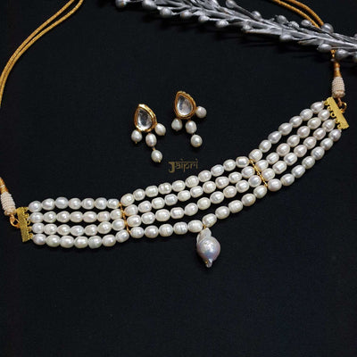Beautiful Pearl Beads Stone Choker With Earrings
