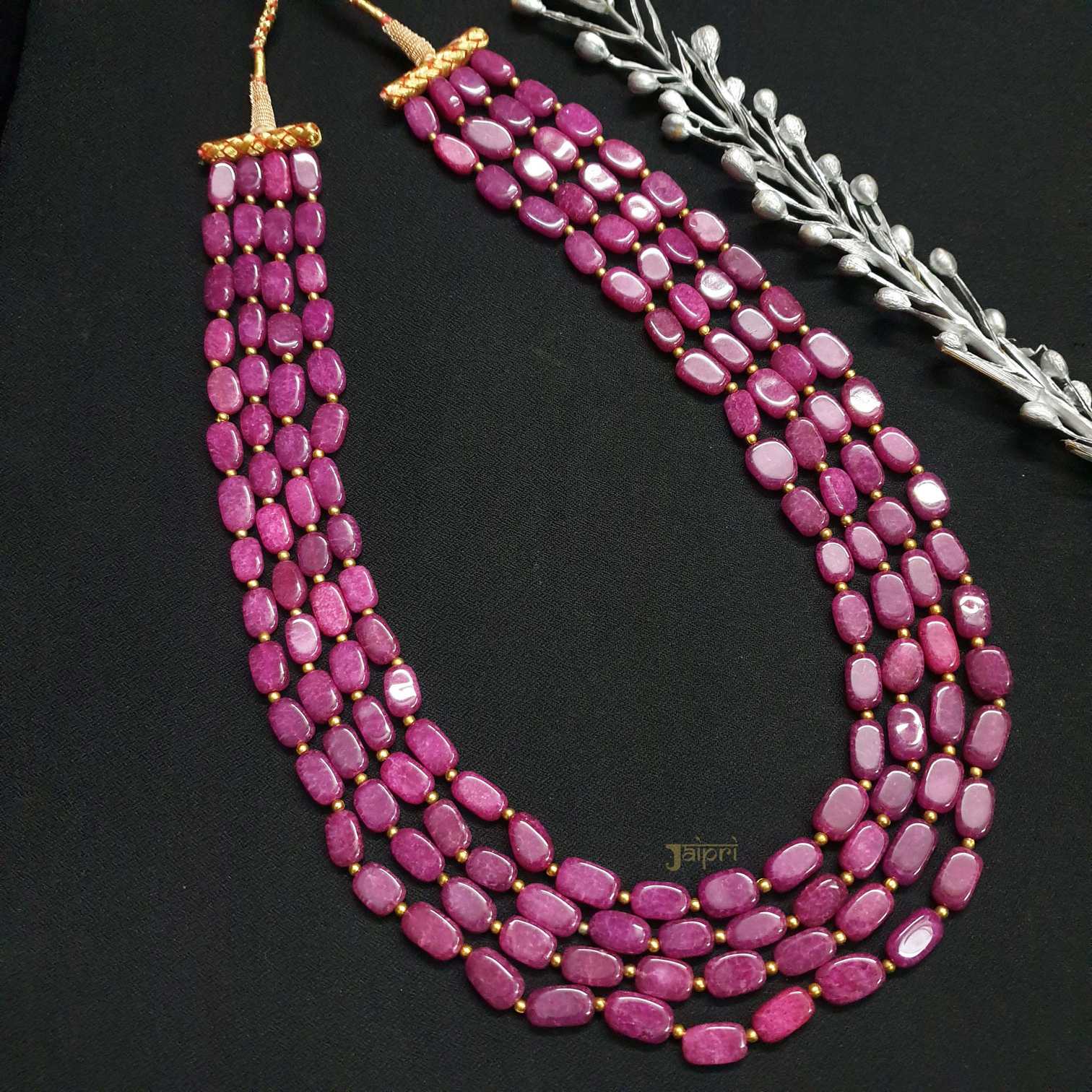 Multilayered Pink Beads Stone Necklace