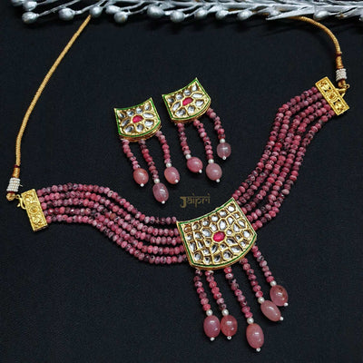 Ruby Beads Stone Kundan-Jadau Choker With Earrings