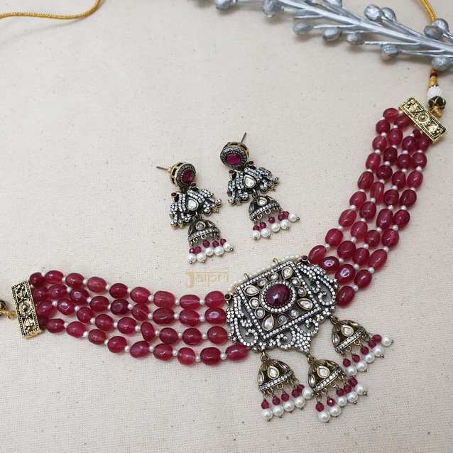 Ruby Stone Adorable Necklace With Jhumki Earrings