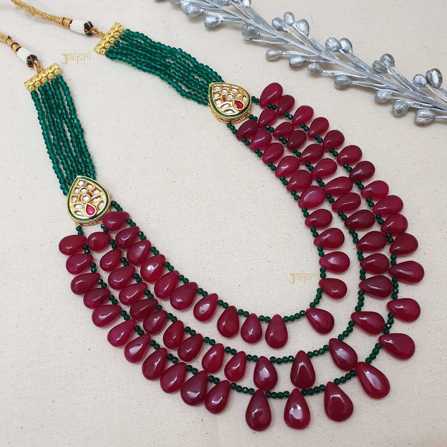 Necklace - 2 Line Ruby Bead Press Chain Sutti | Gujjadi Swarna Jewellers