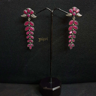 Leaf Design Ruby Color Stone Earrings