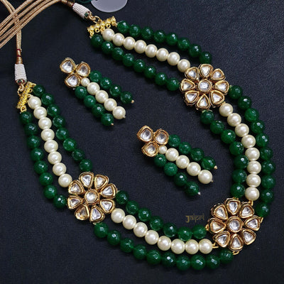 Green Stone Kundan Necklace With Earrings