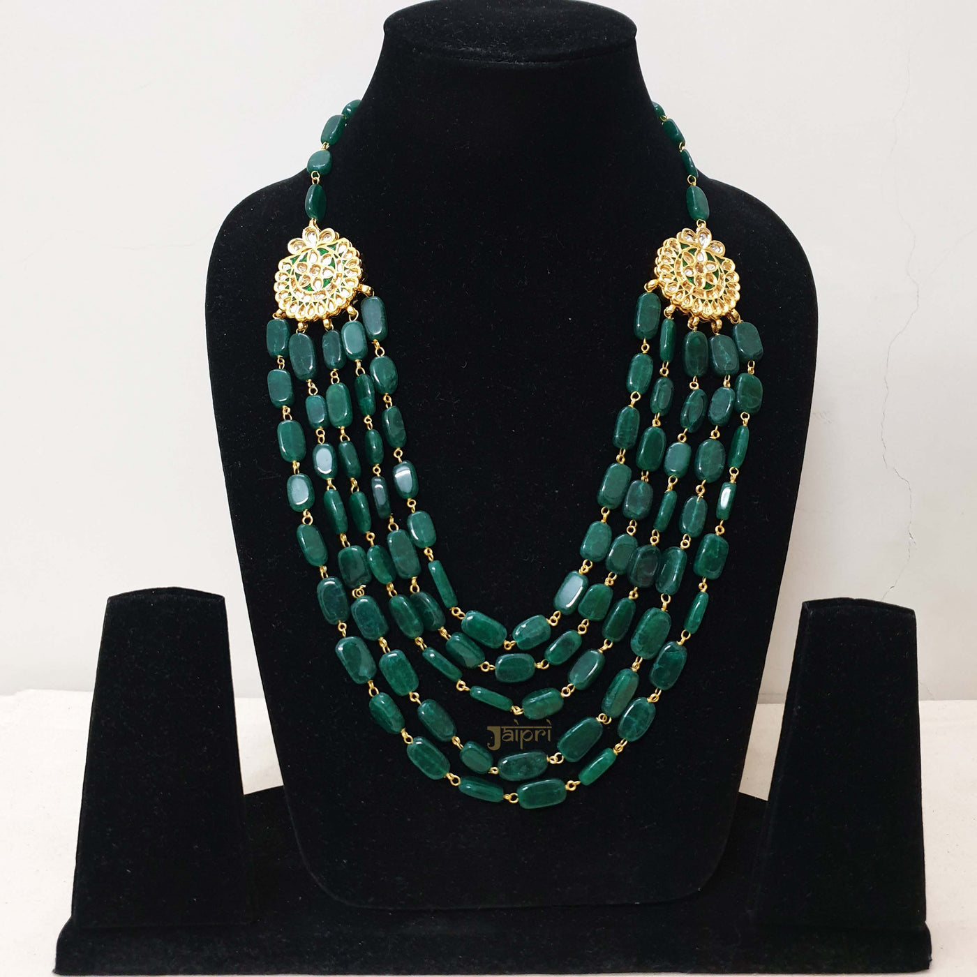 Green Multilayered Stone Beads Necklace