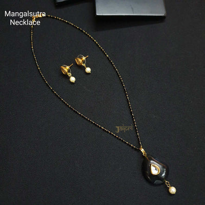 Tear-Drop Black Stone Mangalsutra With Earrings