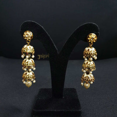 Floral Design & Three Layer Jhumki Meenakari Earrings