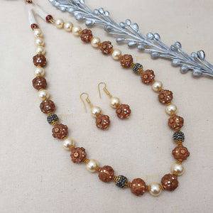 Pearl & Uneven Stone Necklace With Earrings