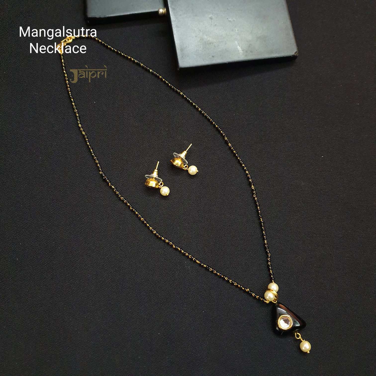 Uneven Maroon Stone Mangalsutra With Earrings